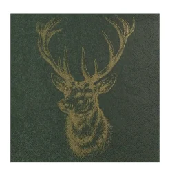 Home Fashion Papierservietten goldener Hirsch, grün, 33x33cm