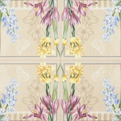 Home Fashion Papierservietten Frühlingsblumen auf Leinenoptik, 33x33cm