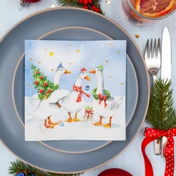 Home Fashion Papierservietten Weihnachten Funny Geese, lustige Weihnachtsgänse, 33x33cm