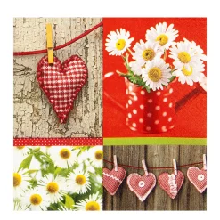 Home Fashion Papierservietten Landhaus, Herzen und Gänseblümchen, 33x33cm