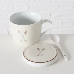 Jumbobecher Mountains Skistöcke, Henkelbecher mit Löffel und Deckel, 600ml, Boltze Home Collections