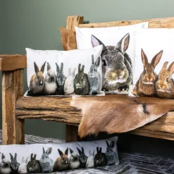 Kanevas Kissen Kaninchen, 6 Häschen grau-beige, 35x50cm, Mars & More