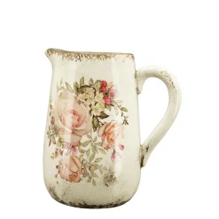Keramik Krug Rosen, Keramikkrug mit Henkel und Rosenmuster, 18x12cm