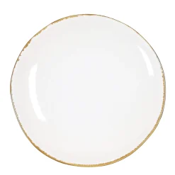 Keramik Speiseteller, Tabo, handgefertigt, weiß, Rand braun, 26,5cm, Mica Decorations