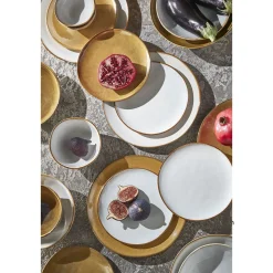 Keramik Unterteller, Tabo, handgefertigt, weiß, Rand braun, Ø14cm, Mica Decorations