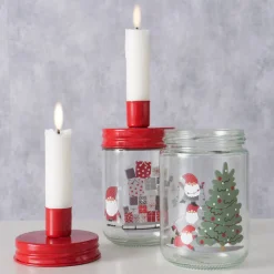 Kerzenglas Weihnachtsmann, Kerzenhalter rot, mit Tannenbaum, Boltze Home Collections