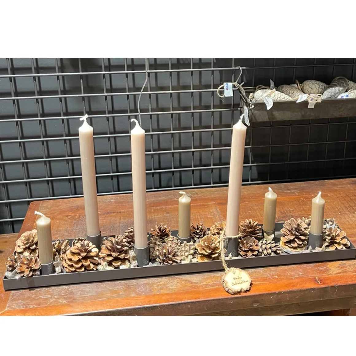 Kerzenhalter Rose mit Schale, längliche Kerzenschale für 7 Stabkerzen, 60cm, WMG Grünberger