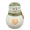 Kerzenhalter Schneemann, Keramik Kerzenständer: kleiner Schneemann mit Herz