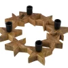 Kerzenhalter Sternenkranz, Holz-Metall-Kerzenhalter für 4 Stabkerzen in Sternform, natur-schwarz