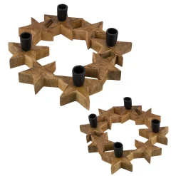 Kerzenhalter Sternenkranz, Holz-Metall-Kerzenhalter für 4 Stabkerzen in Sternform, natur-schwarz