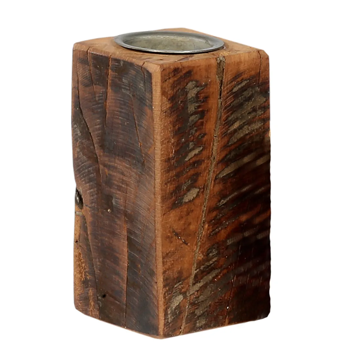 Kerzenständer Altholz, kleine rustikale Holzsäule für Teelichte oder Stumpenkerzen, 13cm, WMG Grünbe