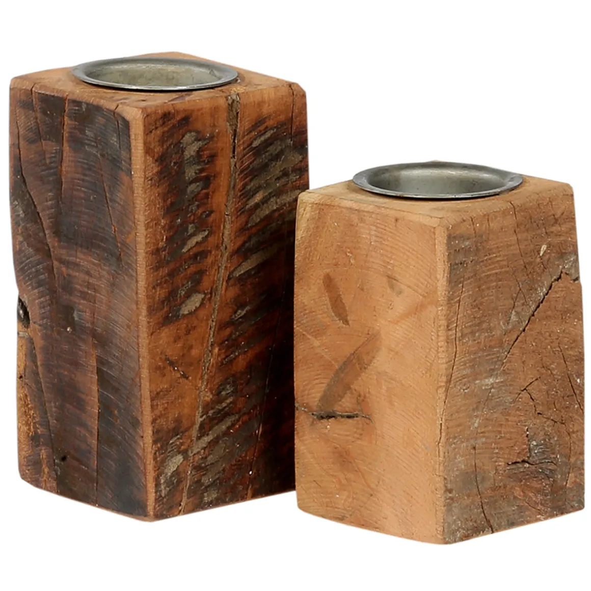 Kerzenständer Altholz, kleine rustikale Holzsäule für Teelichte oder Stumpenkerzen, 13cm, WMG Grünbe