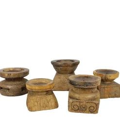 Kerzenständer Antikholz, massiver rustikaler Kerzenhalter für Stumpenkerzen, used look