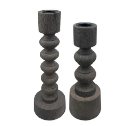 Kerzenständer Antique schwarz, gedreht, 16cm, Holz