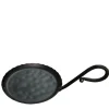Kerzenteller mit langem Henkel, flacher rustikaler Kerzenhalter aus Eisen, schwarz, Ø12cm