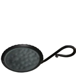 Kerzenteller mit langem Henkel, flacher rustikaler Kerzenhalter aus Eisen, schwarz, Ø12cm