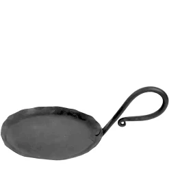 Kerzenteller mit langem Henkel, flacher rustikaler Kerzenhalter aus Eisen, schwarz, Ø12cm