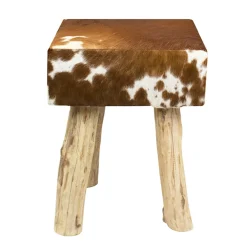 Kuhfell Hocker quadratisch, Fellhocker auf Holzbeine, 45cm, braun-weiß, Mars & More