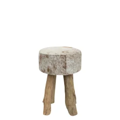 Kuhfell Hocker rund, Fellhocker auf Holzbeine, 45cm, braun-weiß, Mars & More