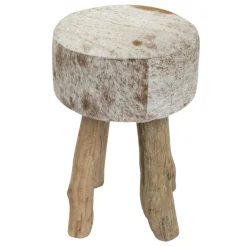 Kuhfell Hocker rund, Fellhocker auf Holzbeine, 45cm, braun-weiß, Mars & More