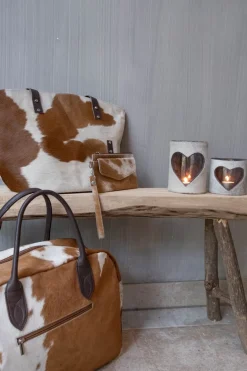 Kuhfell Mäppchen mit Außenfach, Geldbörse mit Handschlaufe braun-weiß, 20x11cm, Mars & More