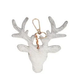 Kuhfell Schlüsselanhänger Hirsch, Hirschkopf grau-weiß, 11x10cm, Mars & More