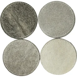 Kuhfell Untersetzer rund grau, Ø10cm, 4St/Pack, Mars & More