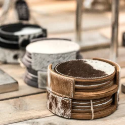 Kuhfell Untersetzer rund grau, Ø10cm, 4St/Pack, Mars & More