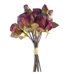 Kunstpflanze Rosen, Rosenstrauß dunkelrot, 12St/Bund, 28cm, Nova Nature