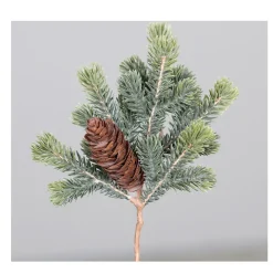 Kunstpflanze Tannenzweig, Tannenpick mit 1 Zapfen, 24cm, DPI