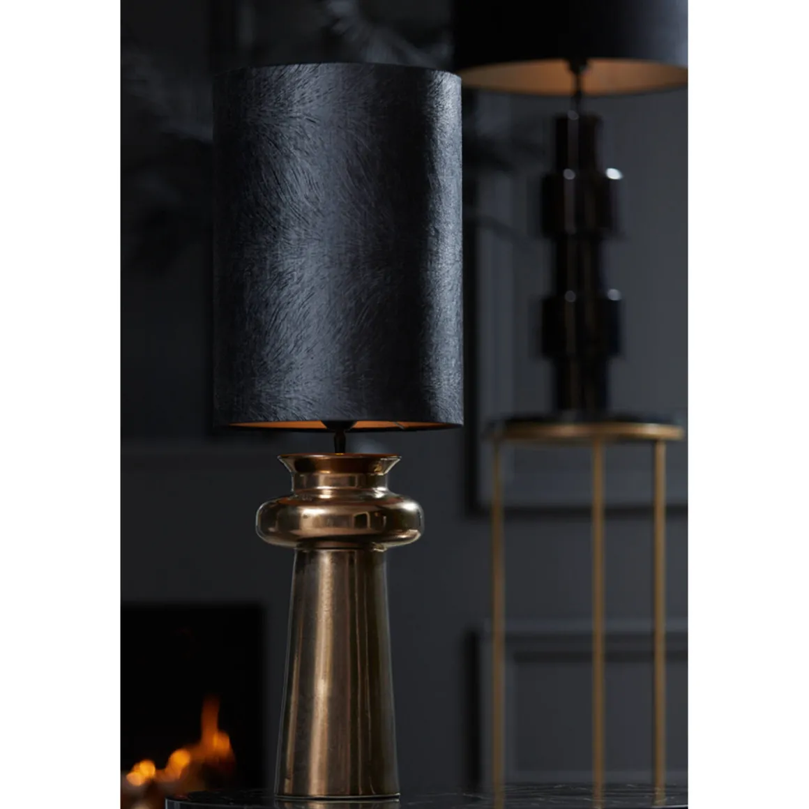 Lampenschirm Lubis schwarz, Lampenschirm Zylinder 30x30x42cm, Light & Living