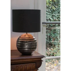 Lampenschirm Livigno schwarz, Lampenschirm Leinenoptik, Zylinder 40x40x30cm, Light & Living