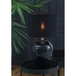 Lampenschirm Livigno schwarz, Lampenschirm Leinenoptik, Zylinder 40x40x30cm, Light & Living