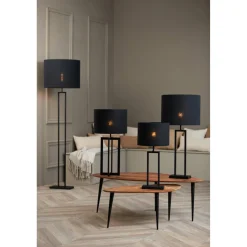 Lampenschirm Livigno schwarz, Lampenschirm Leinenoptik, Zylinder 35x35x25cm, Light & Living