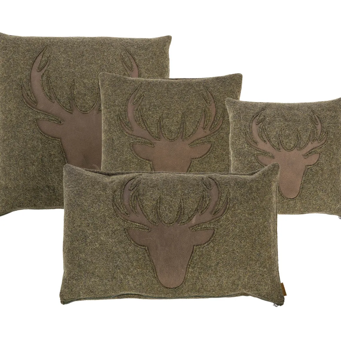 Landhaus Loden Kissen "Herzerl" moosgrünes Filzkissen mit Lederapplikation Herz, 42x42cm