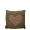 Landhaus Loden Kissen "Herzerl" kleines moosgrünes Filzkissen mit Lederapplikation Herz, 35x35cm