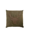 Landhaus Loden Kissen "Johann" kleines moosgrünes Filzkissen mit Lederapplikation Hirsch, 35x35cm