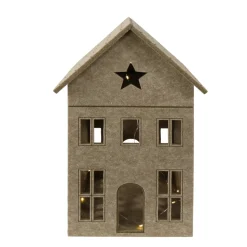 LED Haus mit Stern, großes hellbraunes Filzhaus Landhaus mit Lichterkette, 40cm