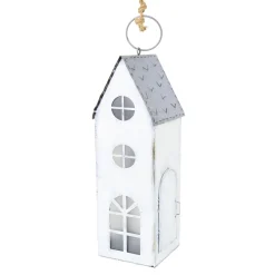 LED Haus, weiß/grau, 70cm, Metall, zum Hängen und Stellen