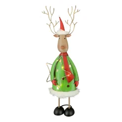LED Rentier mit Stern, grüner Metallhirsch mit beleuchtetem Stern, 62cm