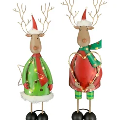 LED Rentier mit Stern, grüner Metallhirsch mit beleuchtetem Stern, 62cm