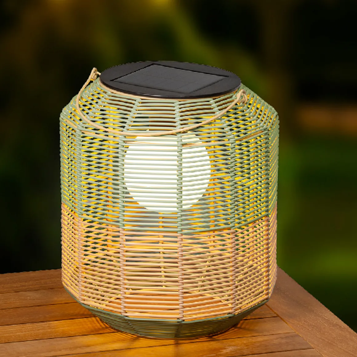 LED Solar Laterne, künstliche Korbweide grün-orangebraun, 28cm, Outdoor, Lumineo