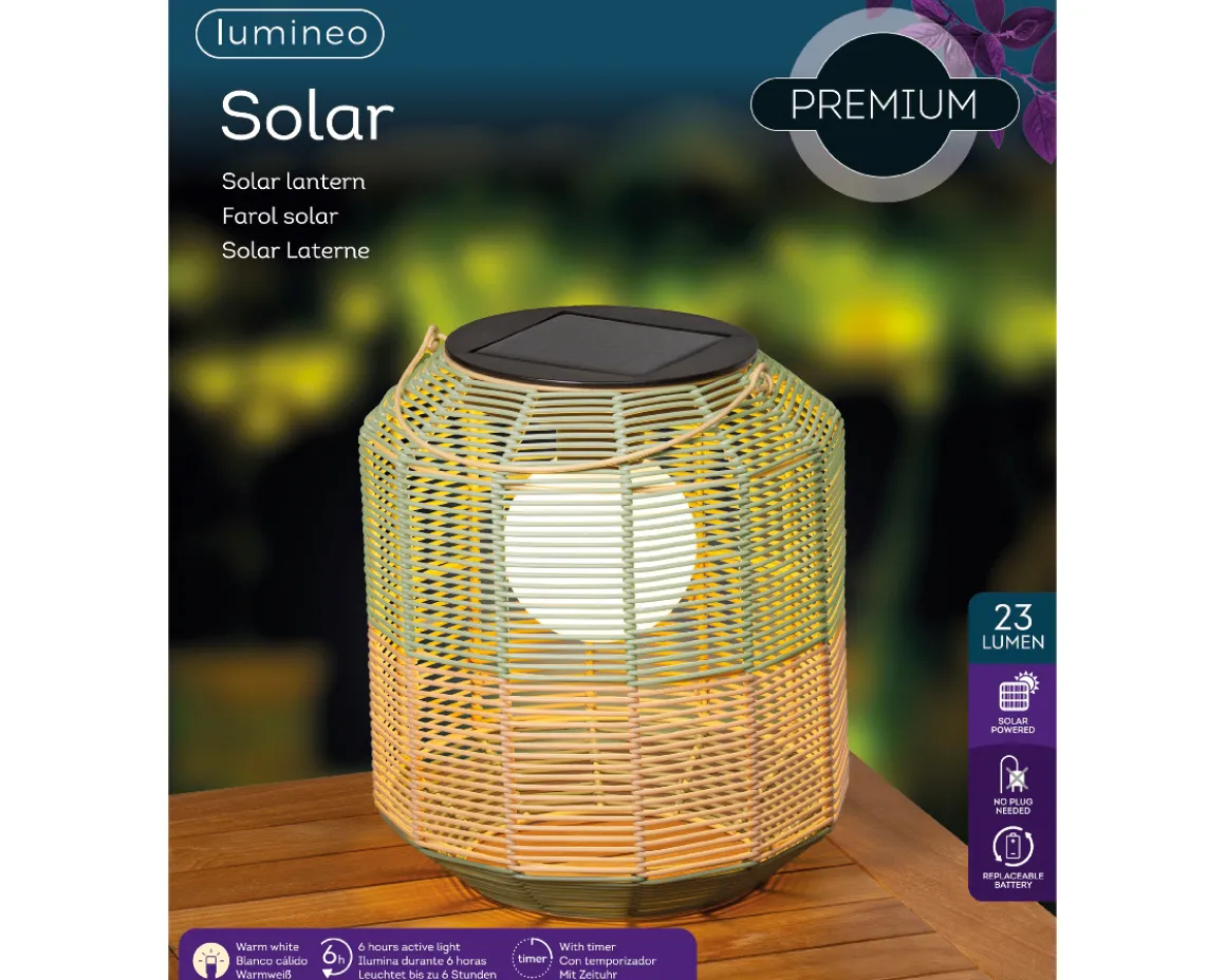 LED Solar Laterne, künstliche Korbweide grün-orangebraun, 28cm, Outdoor, Lumineo