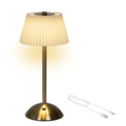 LED Tischlampe Faltenoptik, Creme-Gold, wiederaufladbar, dimmbar, 30 cm