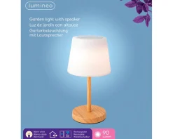 LED Tischleuchte mit Lautsprecher, aufladbar, warmes weiß, outdoorgeeignet, 38x20cm