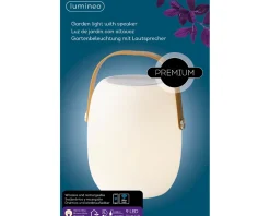 LED Tischleuchte mit Lautsprecher, Gartenlicht aufladbar, warmes weiß, outdoorgeeignet, 21x32cm