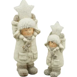 LED Winterkind mit Stern, 31cm, Polyresin