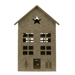 LED Haus mit Stern, großes hellbraunes Filzhaus Landhaus mit Lichterkette, 40cm