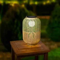 LED Solar Laterne, künstliche Korbweide grün-braun, 43cm, Outdoor, Lumineo