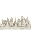 LED Windlicht Häuser und Tannenbäume, Metallwindlicht Winter, cremeweiß, 17cm